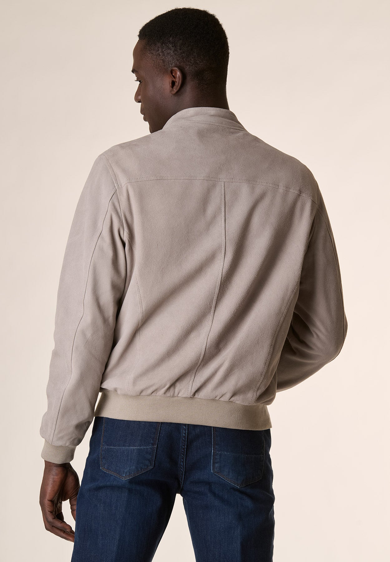 Dove-coloured suede bomber jacket