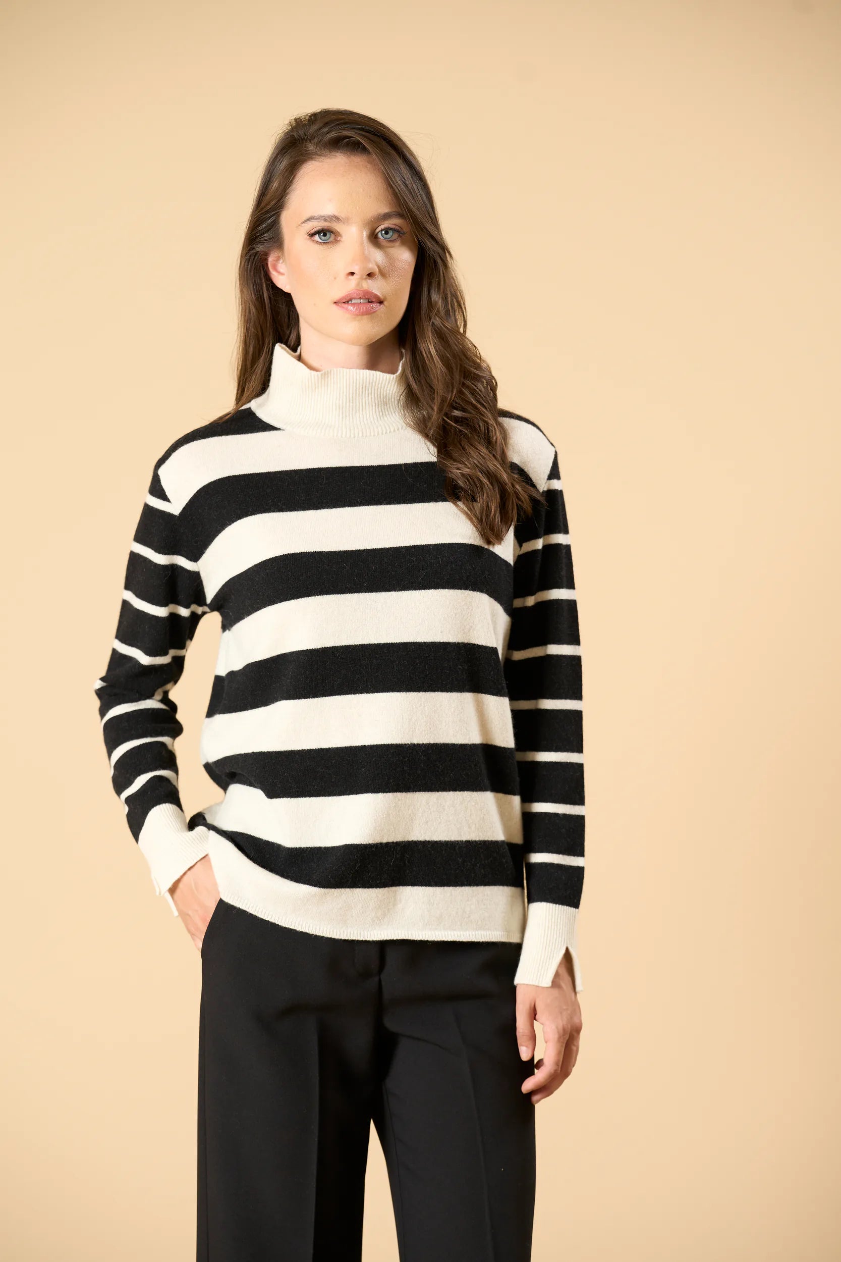Striped Polo Neck - Cream/Black Angelico 1