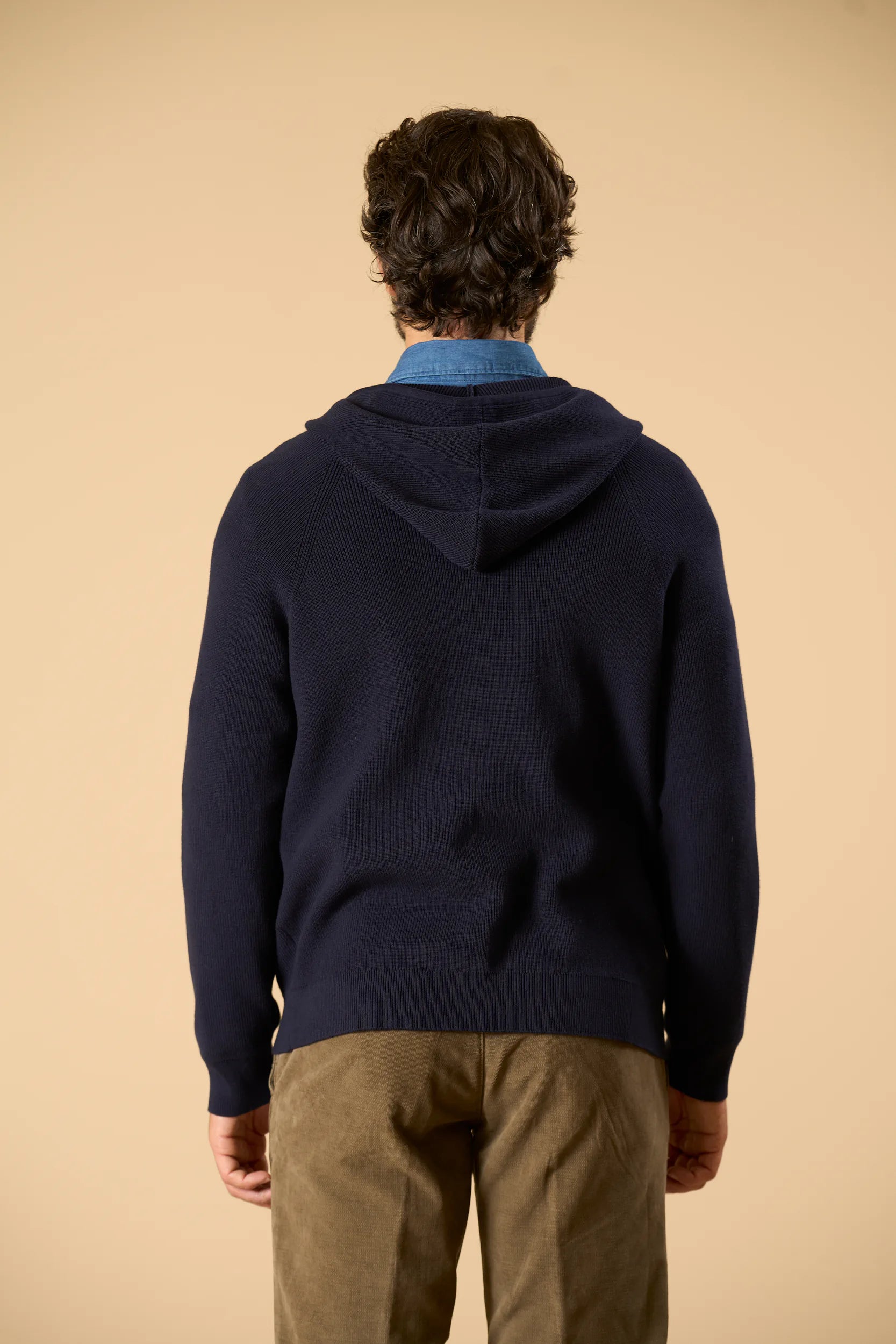Maglia blu full zip con cappuccio cotone Angelico 6