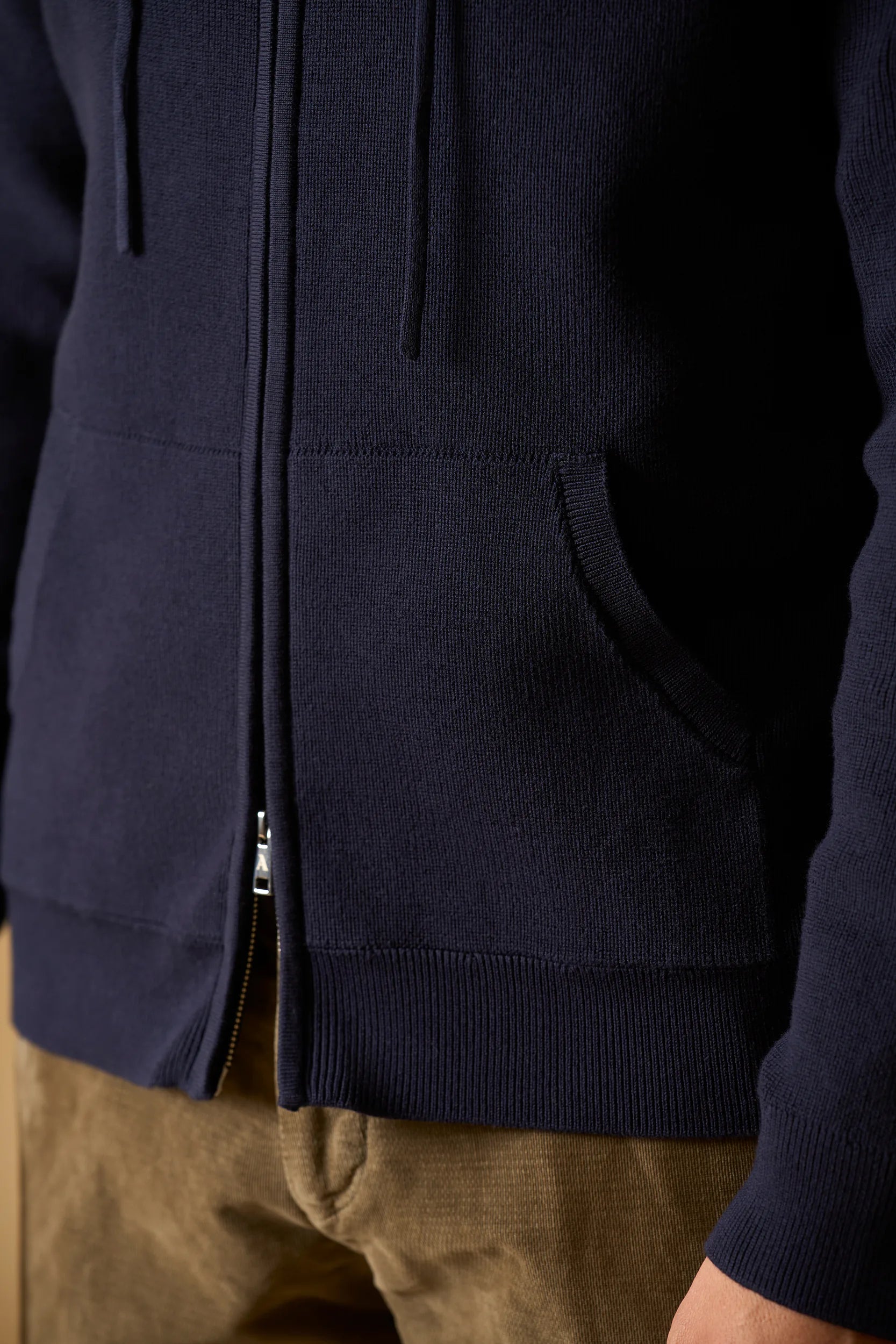 Maglia blu full zip con cappuccio cotone Angelico 3