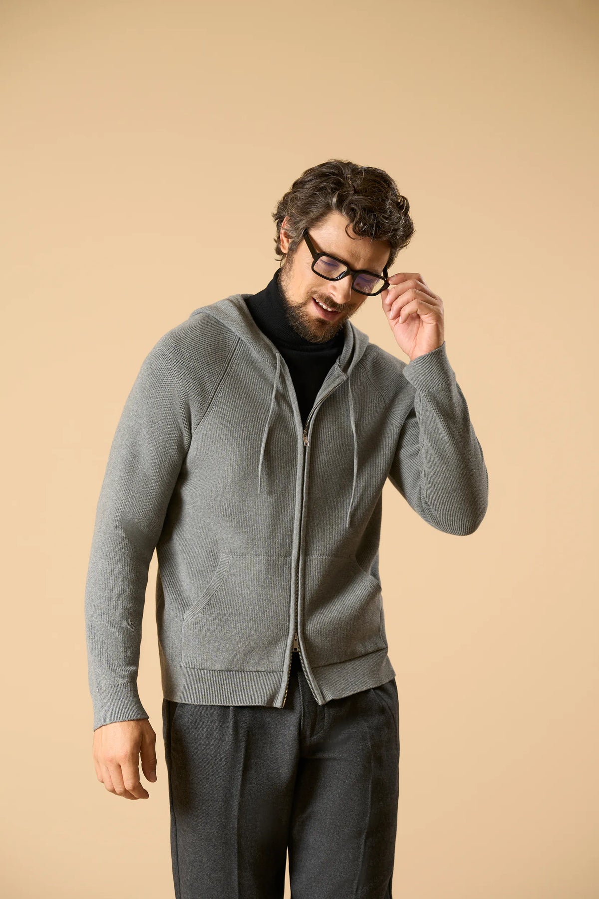 Graues Kapuzen-Sweatshirt aus Baumwolle mit durchgehendem Reißverschluss Angelico 1