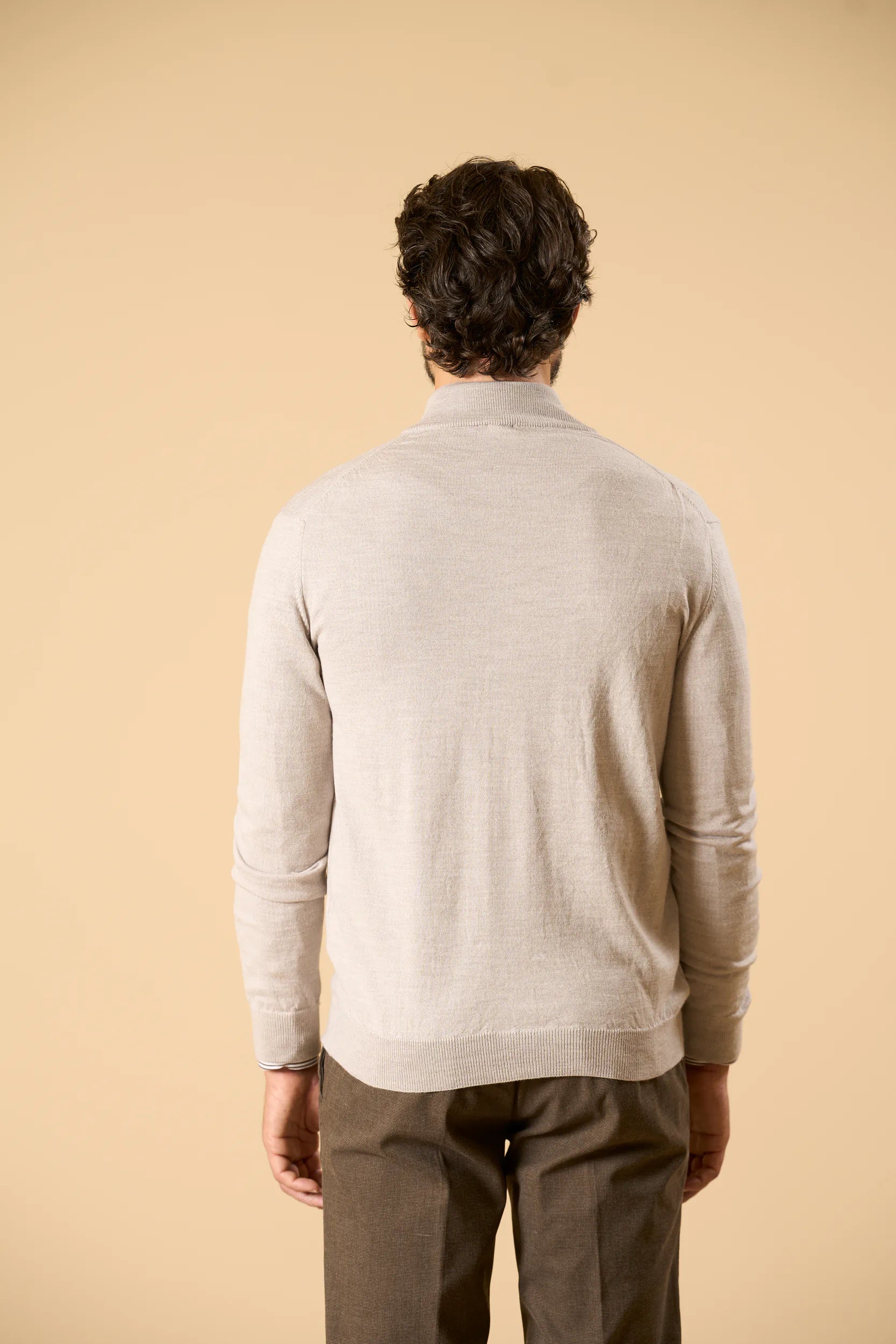 Maglia full zip beige lana merinos extrafine Angelico 6