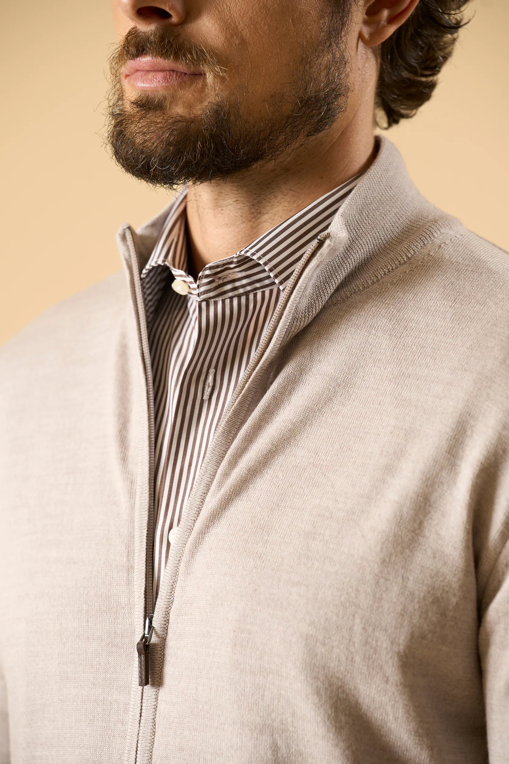 Maglia full zip beige lana merinos extrafine Angelico 2