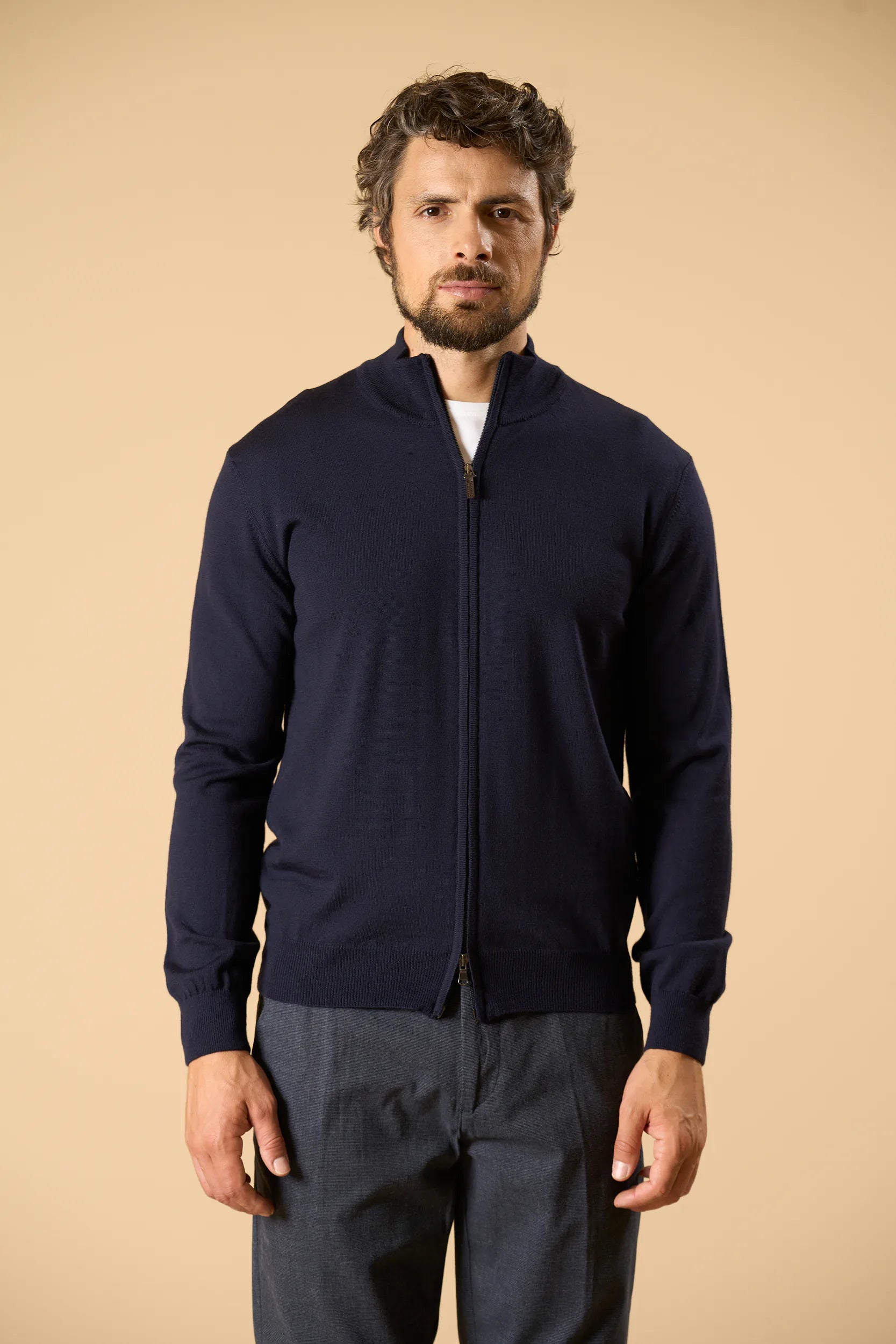 Maglia full zip blu lana merinos extrafine Angelico 4
