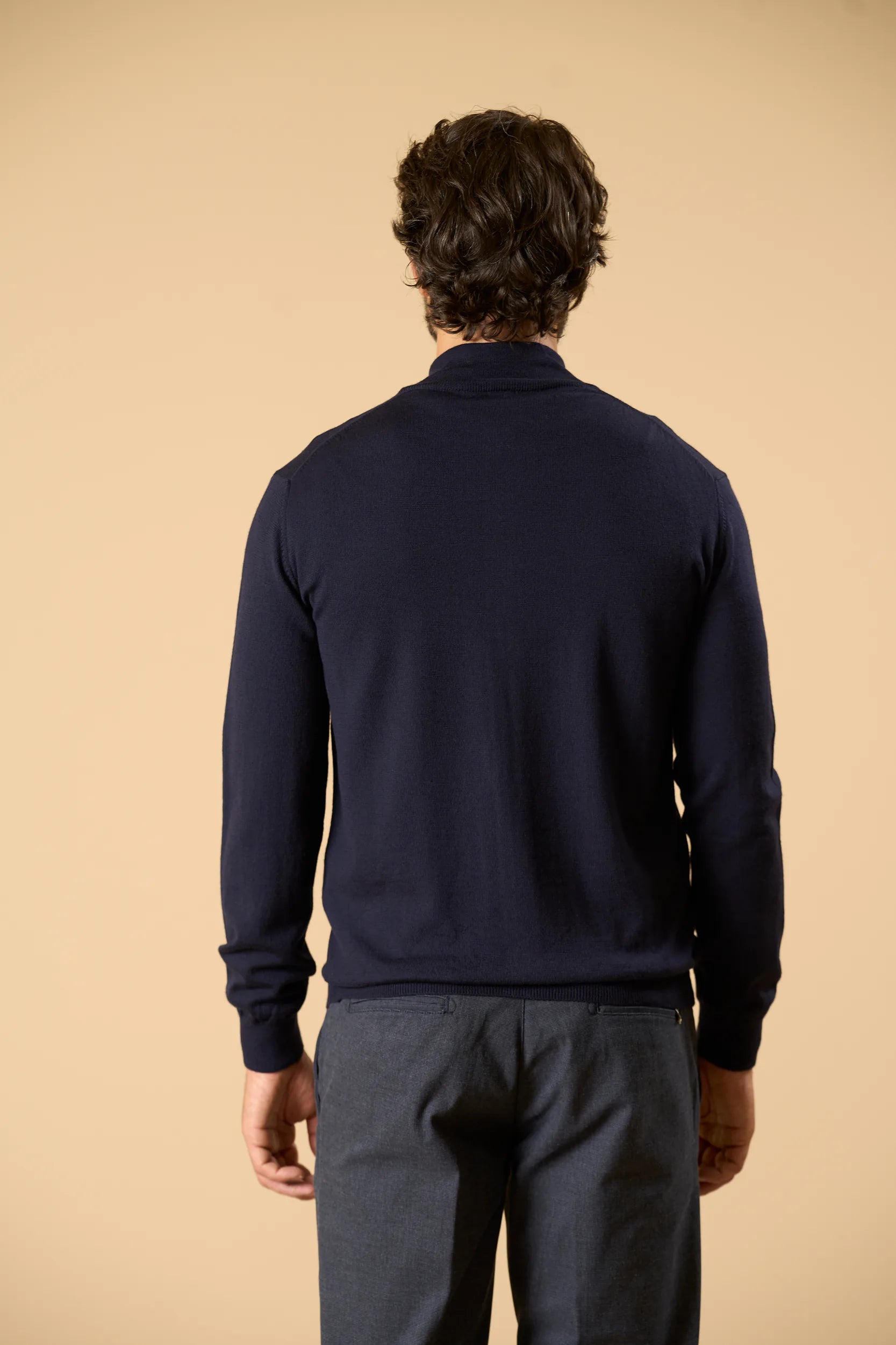Maglia full zip blu lana merinos extrafine Angelico 6