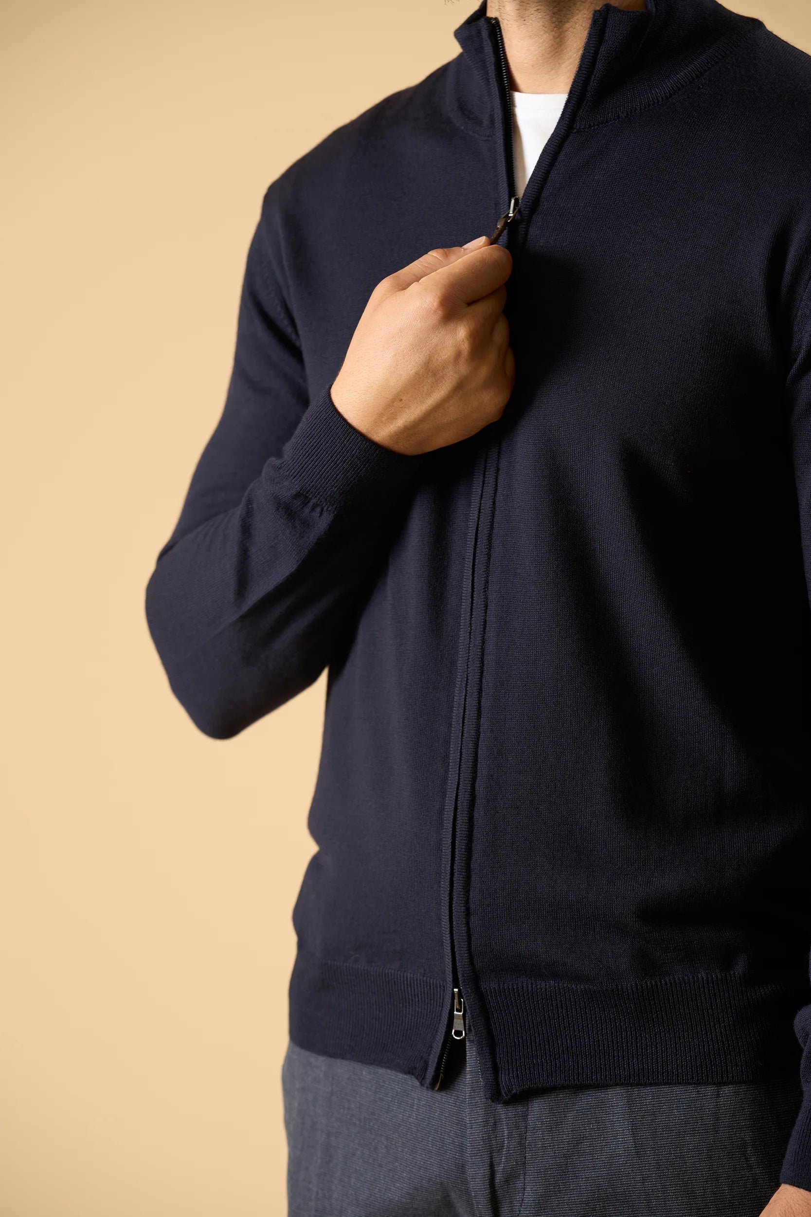 Maglia full zip blu lana merinos extrafine Angelico 5