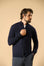 Maglia full zip blu lana merinos extrafine