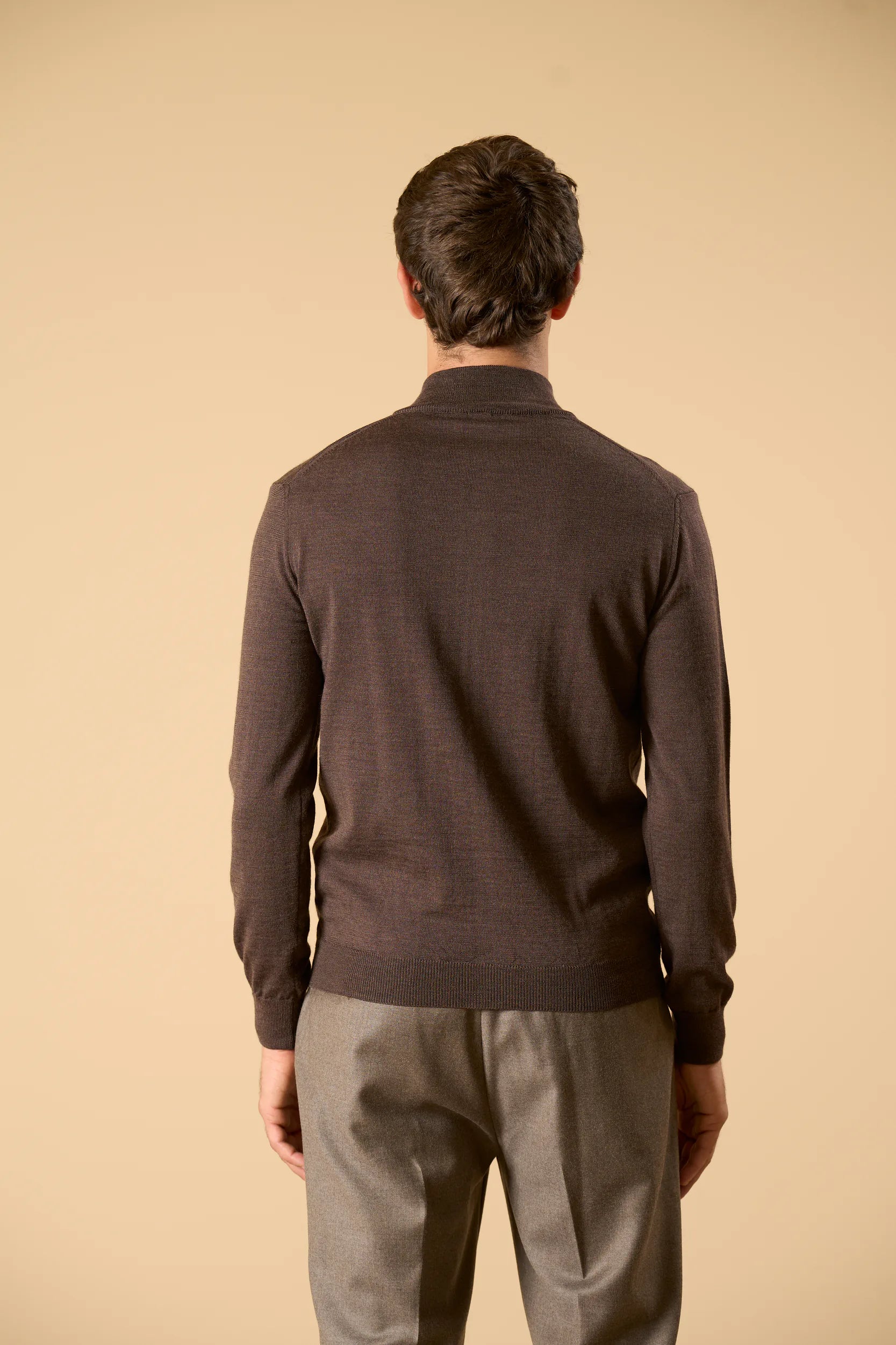 Maglia full zip marrone lana merinos extrafine Angelico 6