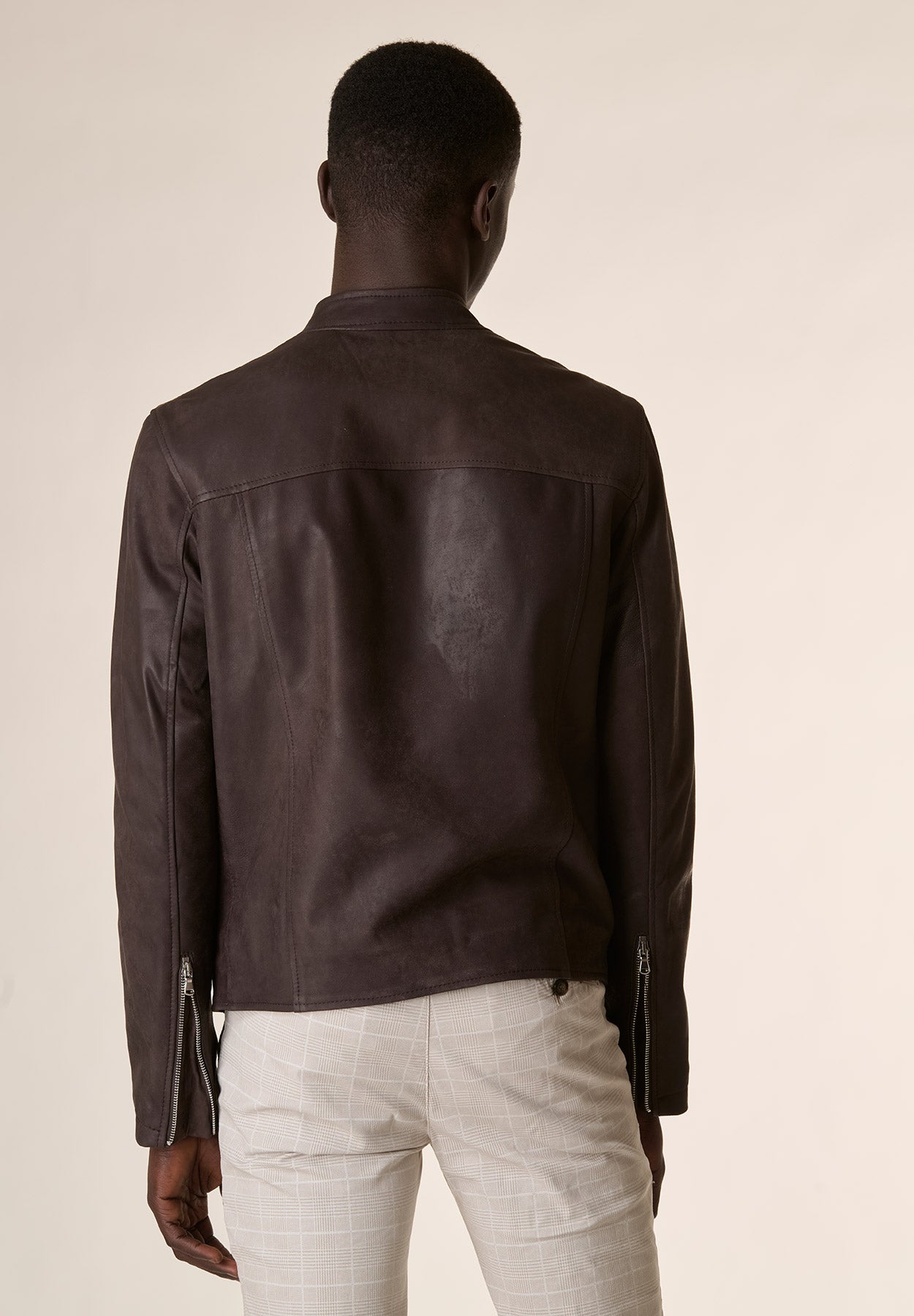 Vintage effect dark brown leather jacket