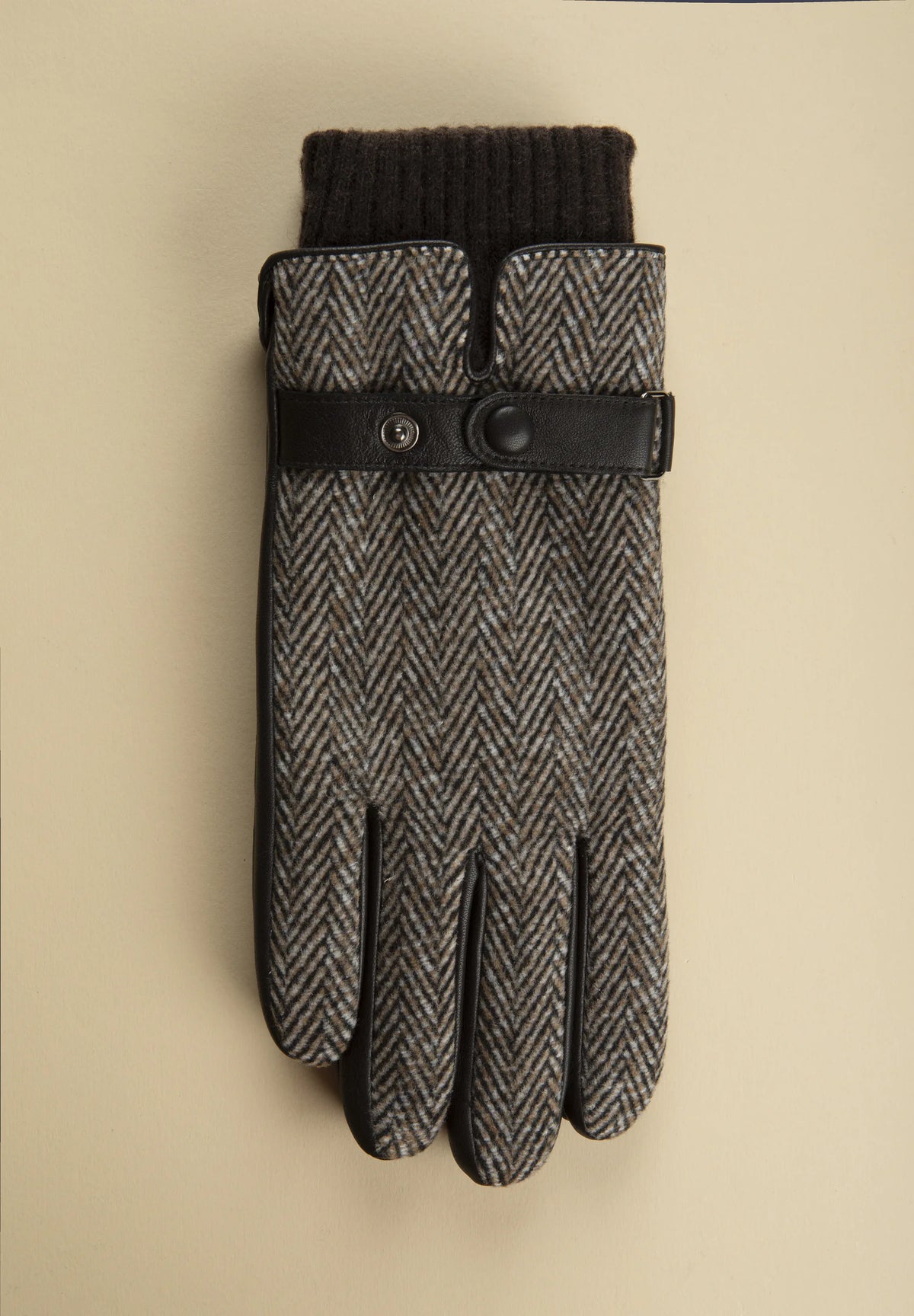 Guanto beige pelle e misto lana resca
