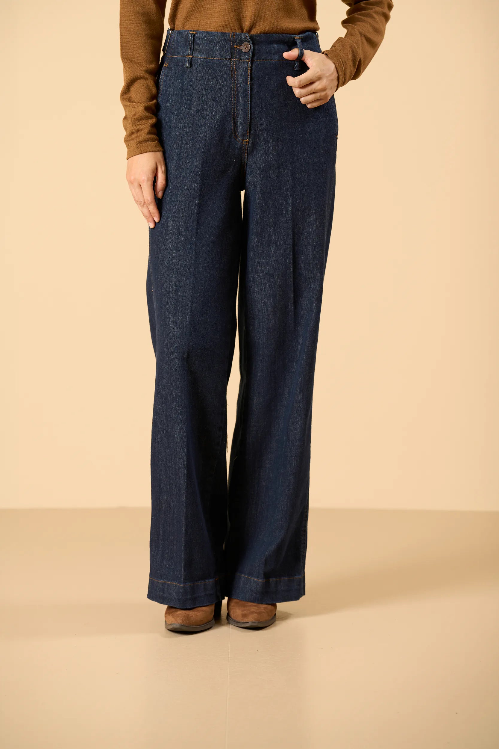 Jeans palazzo lavaggio scuro cotone stretch Angelico 1