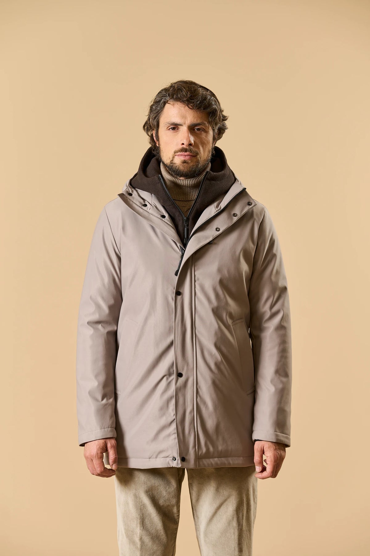Parka sabbia pettorina e cappuccio removibili Angelico 3