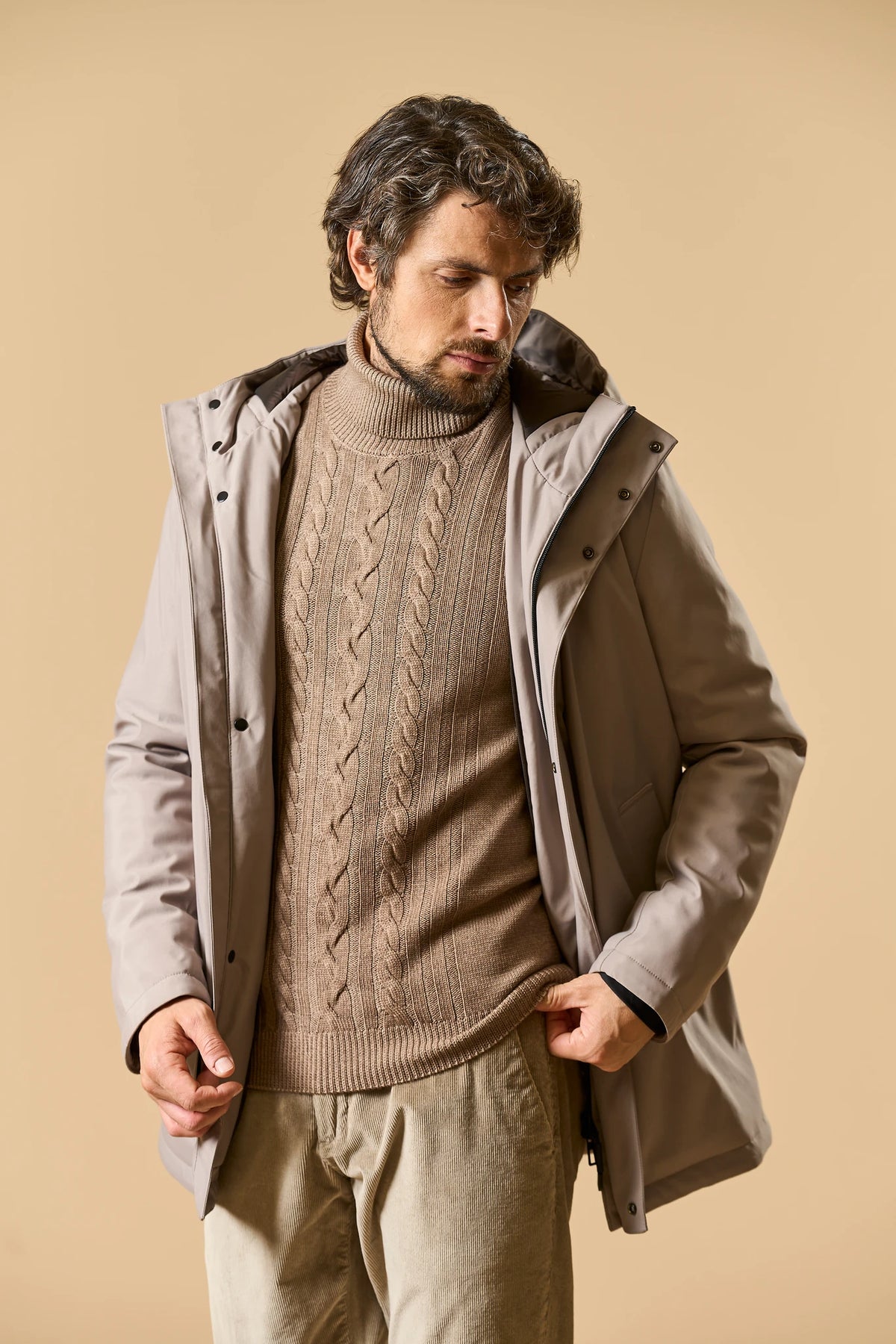 Parka sabbia pettorina e cappuccio removibili Angelico 5