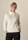 Maglia panna collo spaccato treccia misto cashmere-Angelico