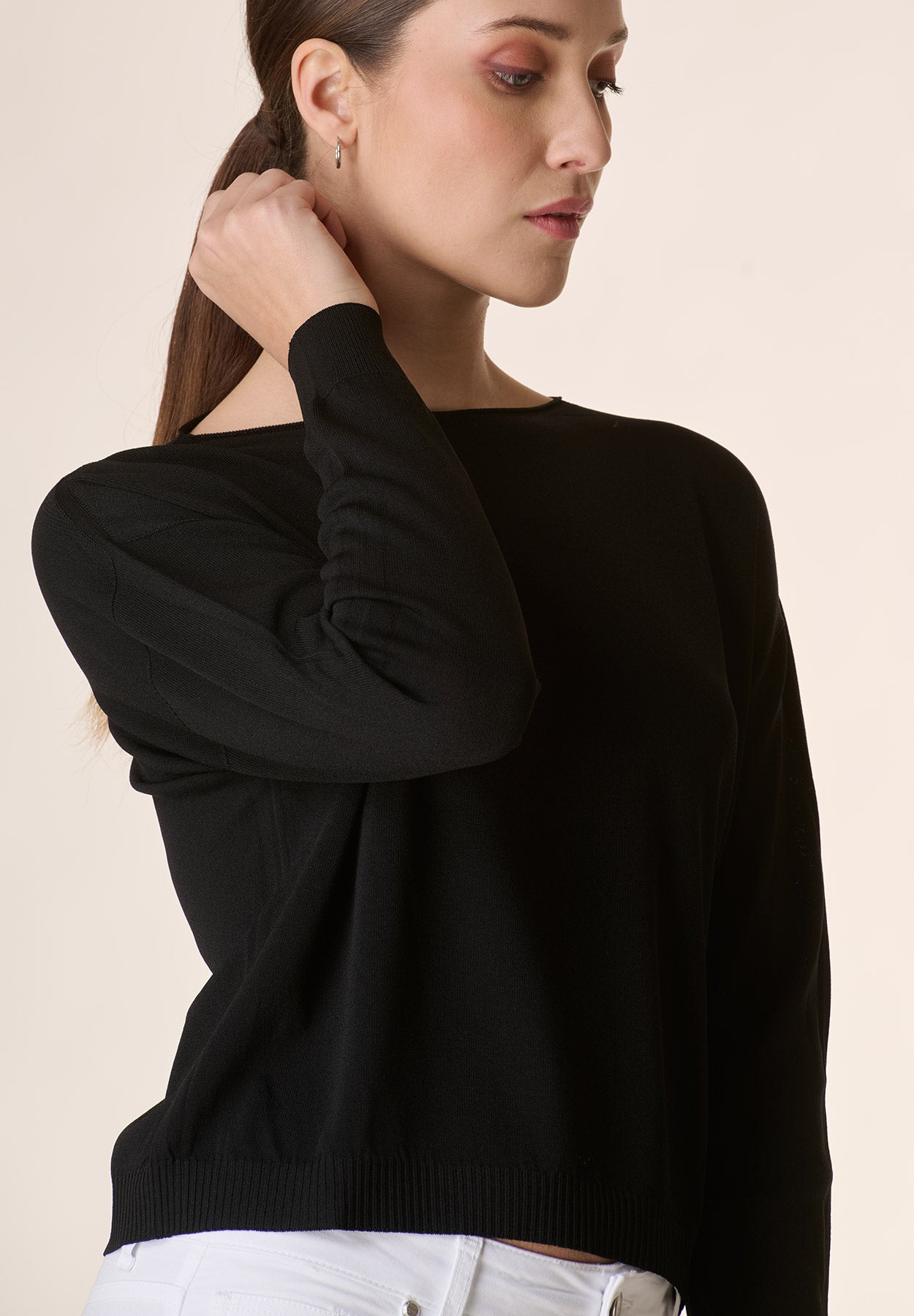 Black cropped crew-neck sweater