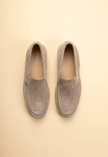 Beige slip-on suede loafers
