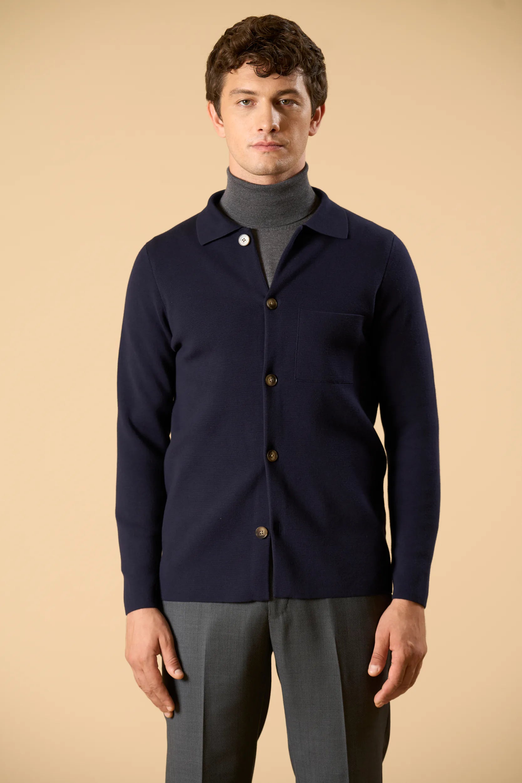 Overshirt blu cotone punto milano Angelico 5