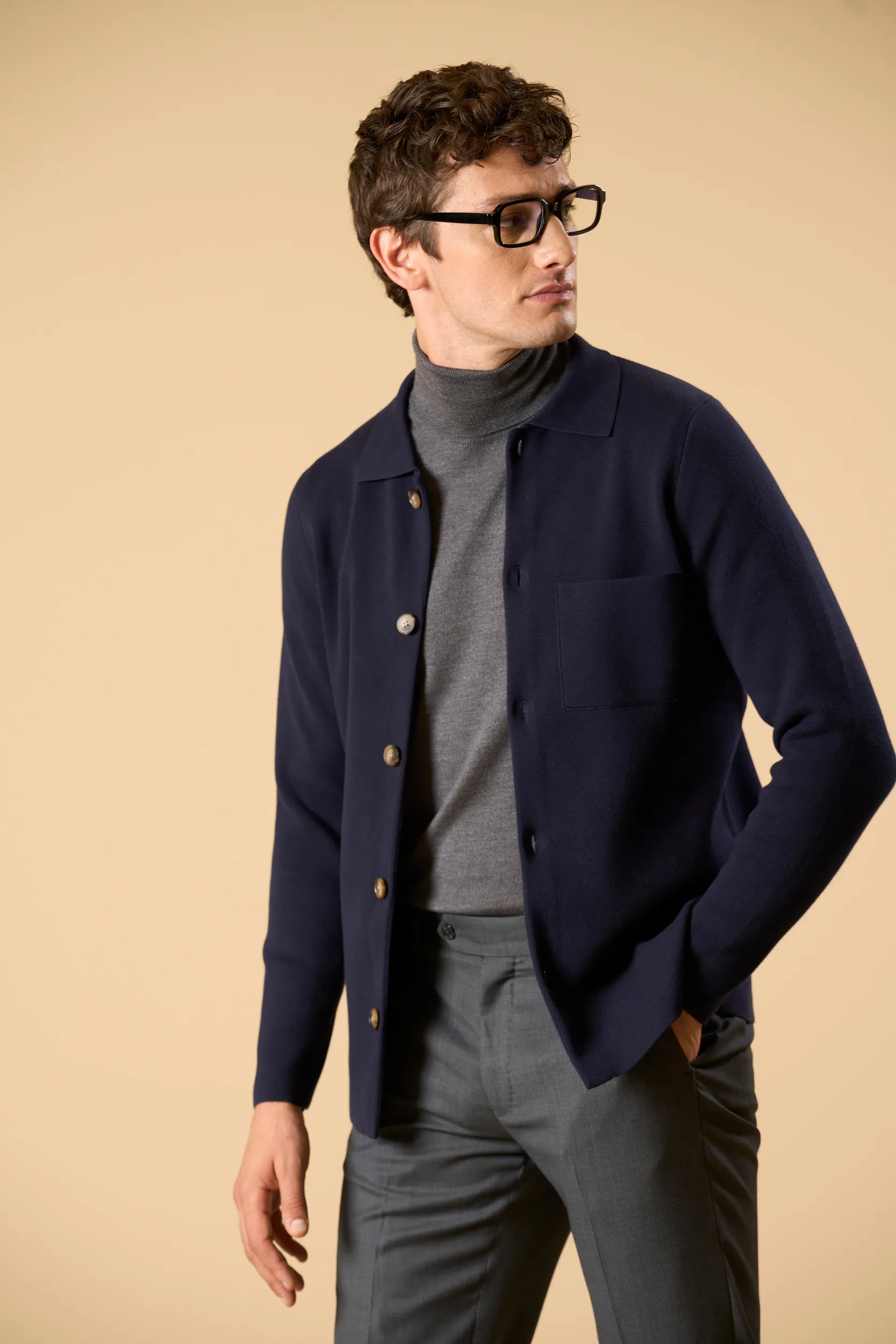 Overshirt blu cotone punto milano Angelico 1