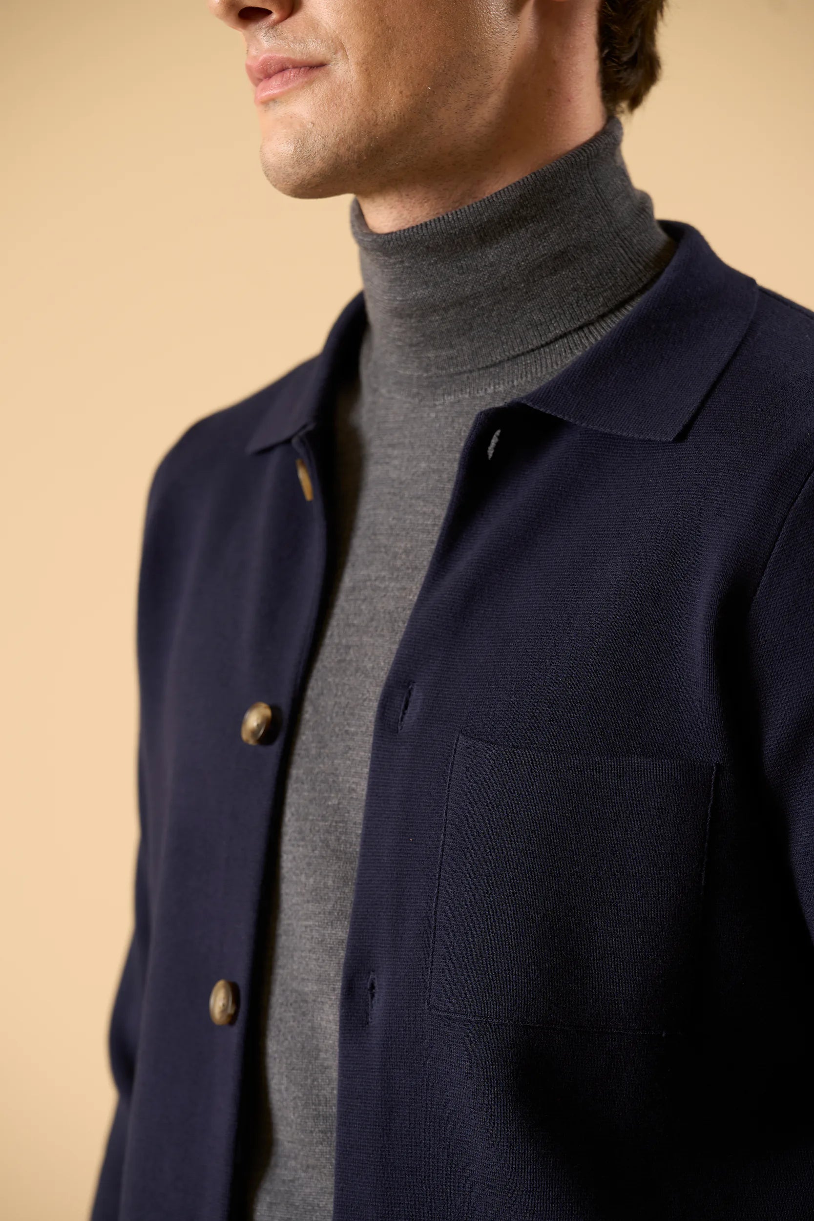 Overshirt blu cotone punto milano Angelico 2