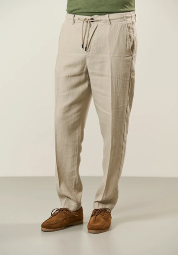 Pantalone beige lino con coulisse
