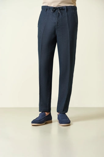 Pantalone blu lino con coulisse