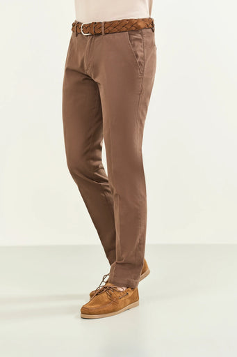 Pantalone marrone chinos cotone stretch armatura slim fit