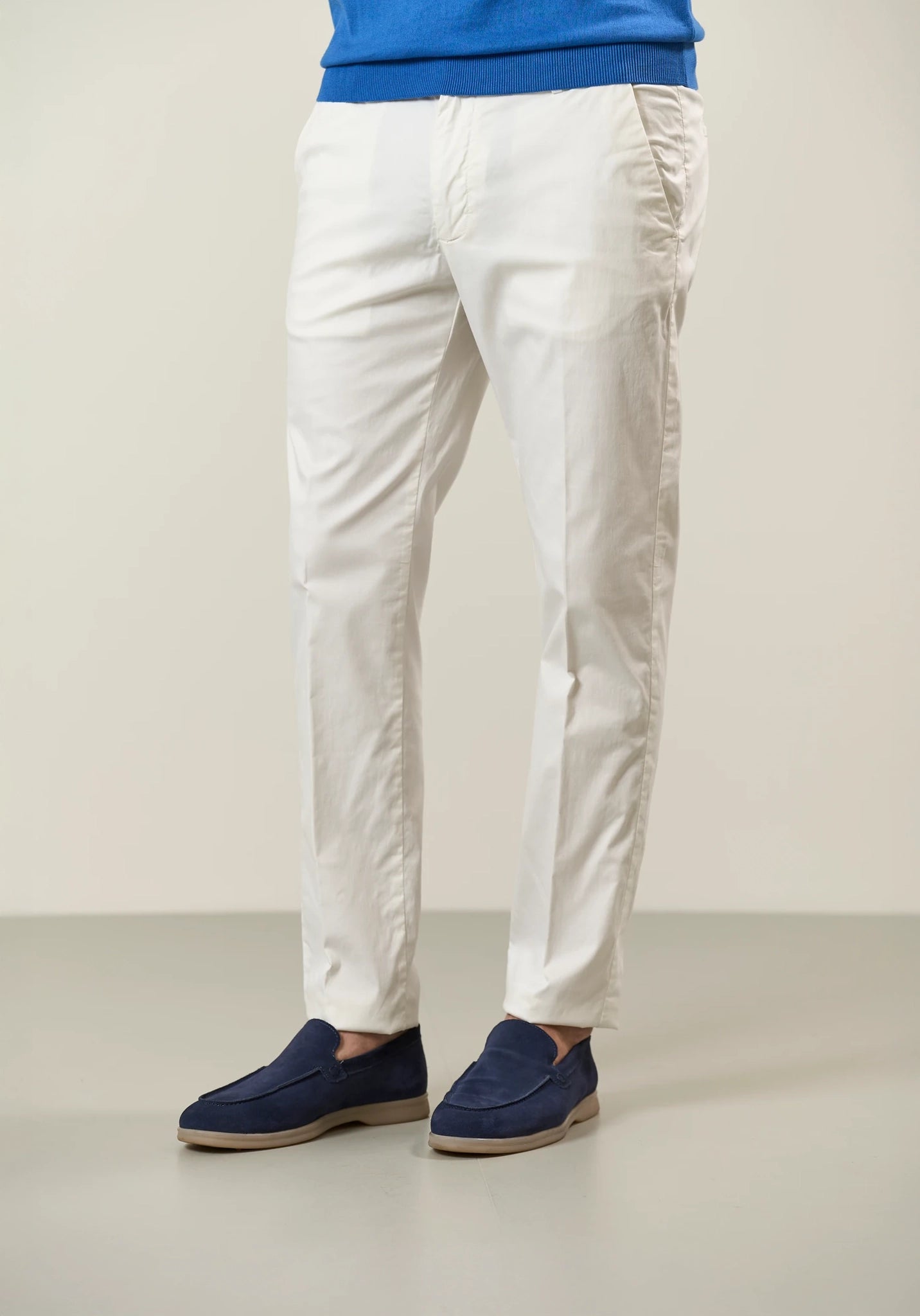 White Tencel stretch cotton chino trousers Angelico 1