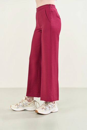 Burgundy cropped stretch viscose trousers
