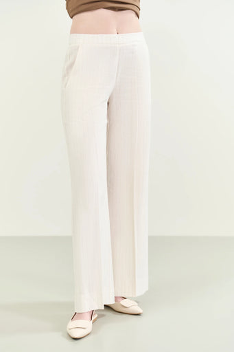 Pantalone panna gessato palazzo lino viscosa