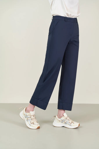 Blue trousers with stretch cotton cuffs