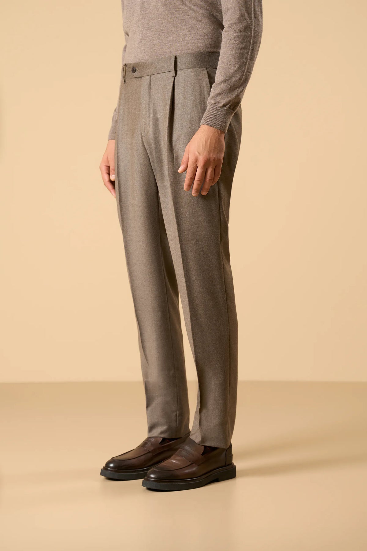 Pantalone beige flanella lana vergine Super 100's custom fit