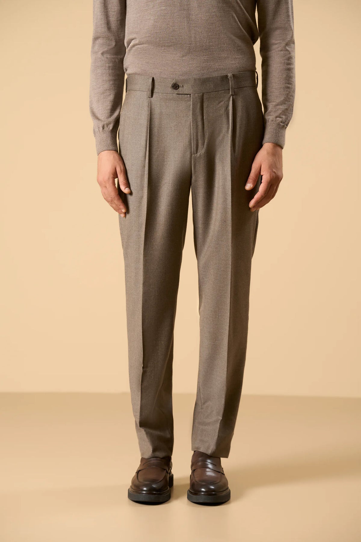 Pantalone beige flanella lana vergine Super 100's custom fit