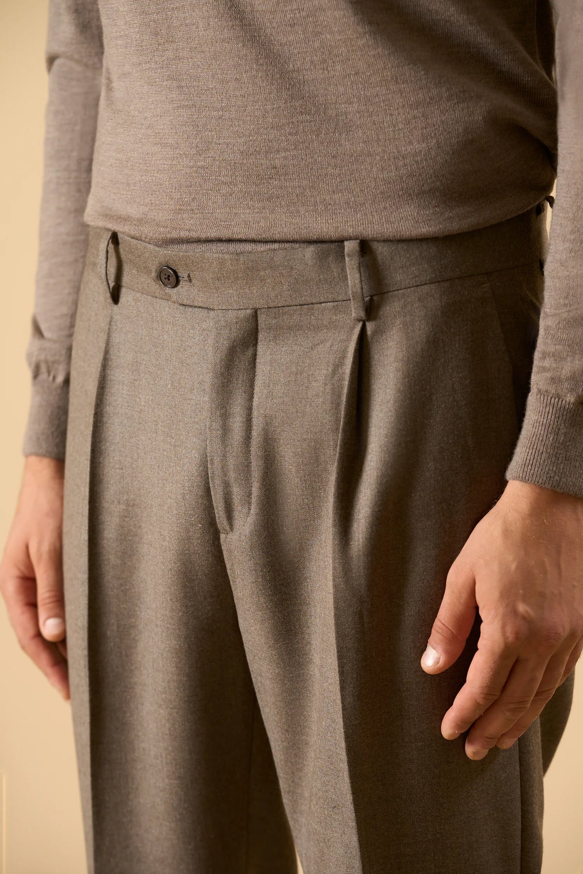 Pantalone beige flanella lana vergine Super 100's custom fit