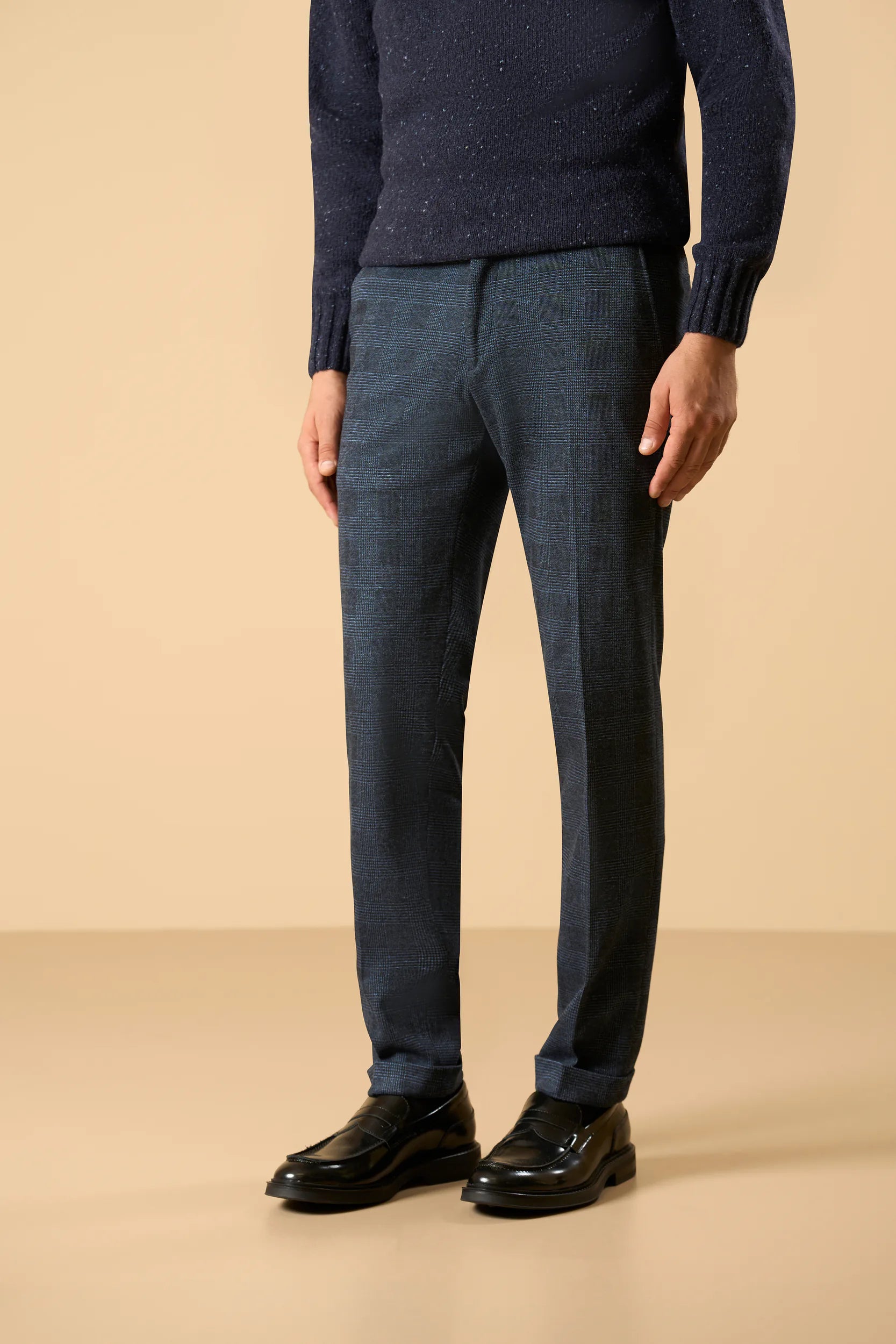 Blue Welsh patterned jersey trousers Angelico 1
