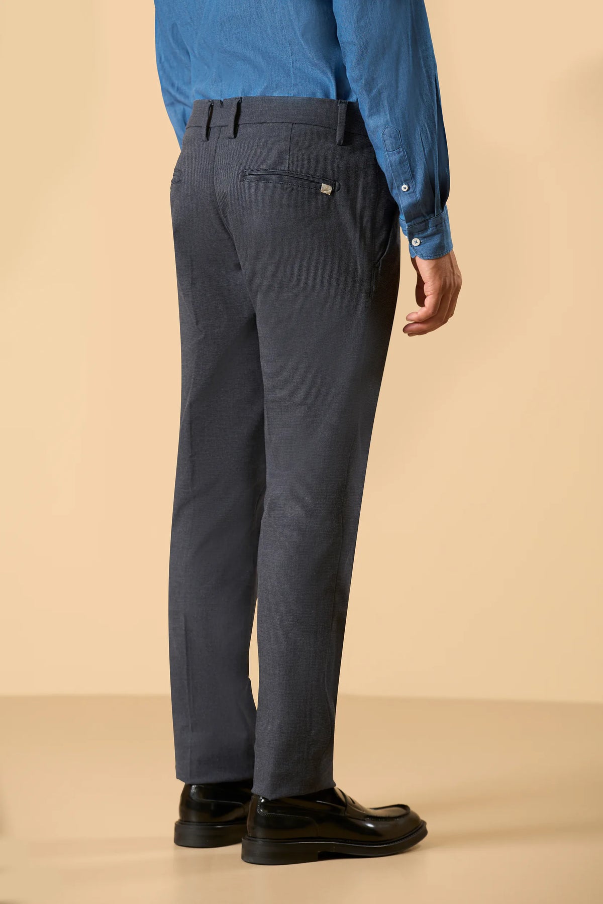 Pantalone blu micordisegno cotone stretch custom fit Angelico 4