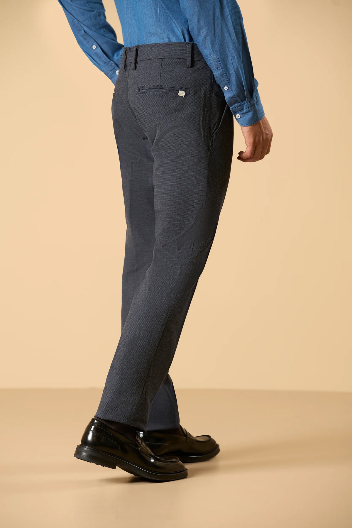 Pantalone blu micordisegno cotone stretch custom fit Angelico 5