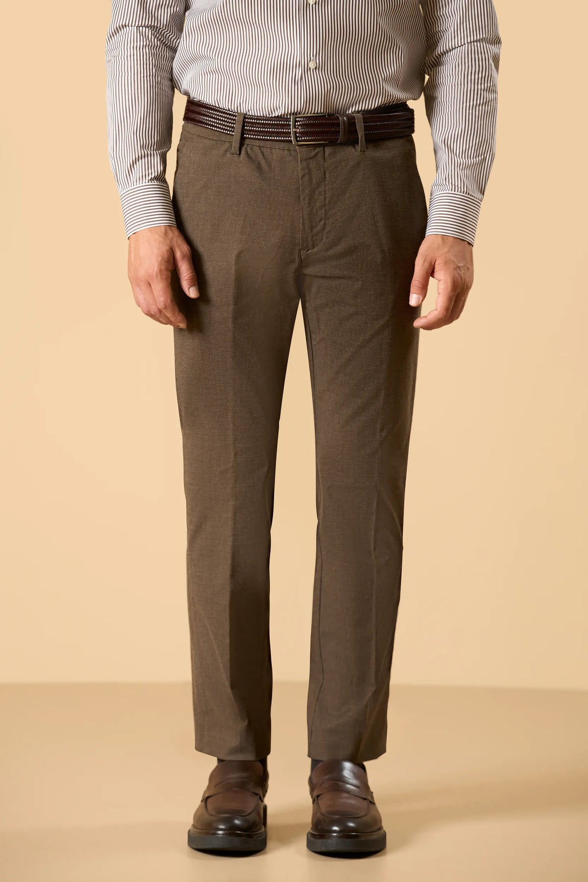 Pantalone marrone microdisegno cotone stretch custom fit Angelico 4