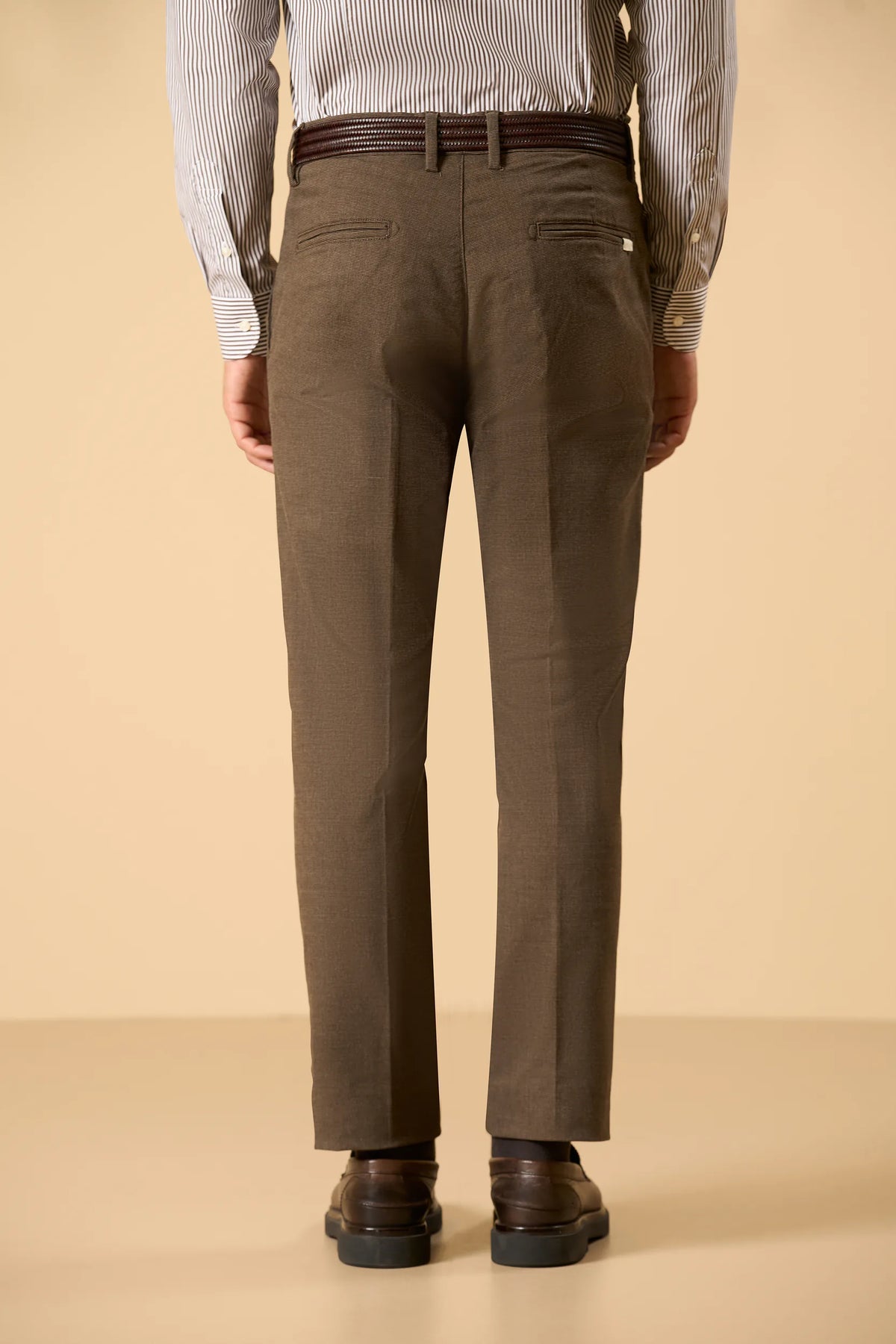Pantalone marrone microdisegno cotone stretch custom fit Angelico 5