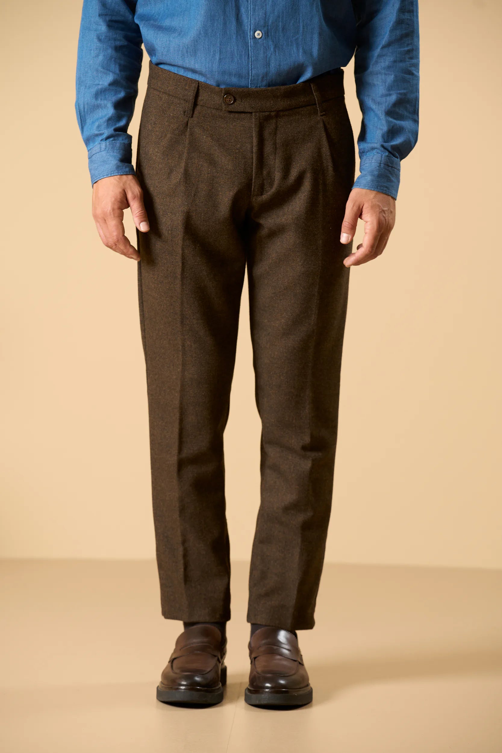 Pantalone marrone resca misto lana custom fit Angelico 4