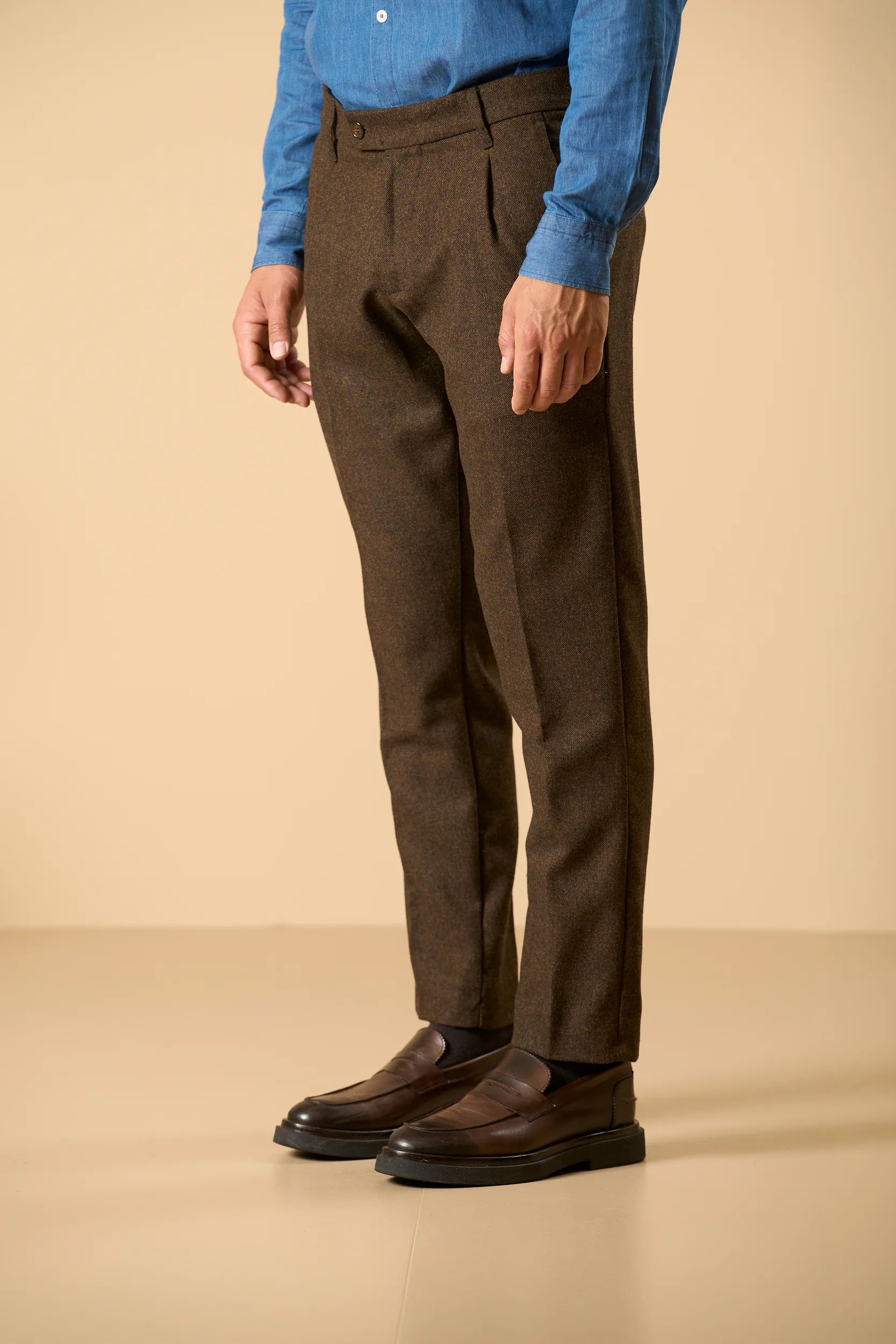 Pantalone marrone resca misto lana custom fit Angelico 1