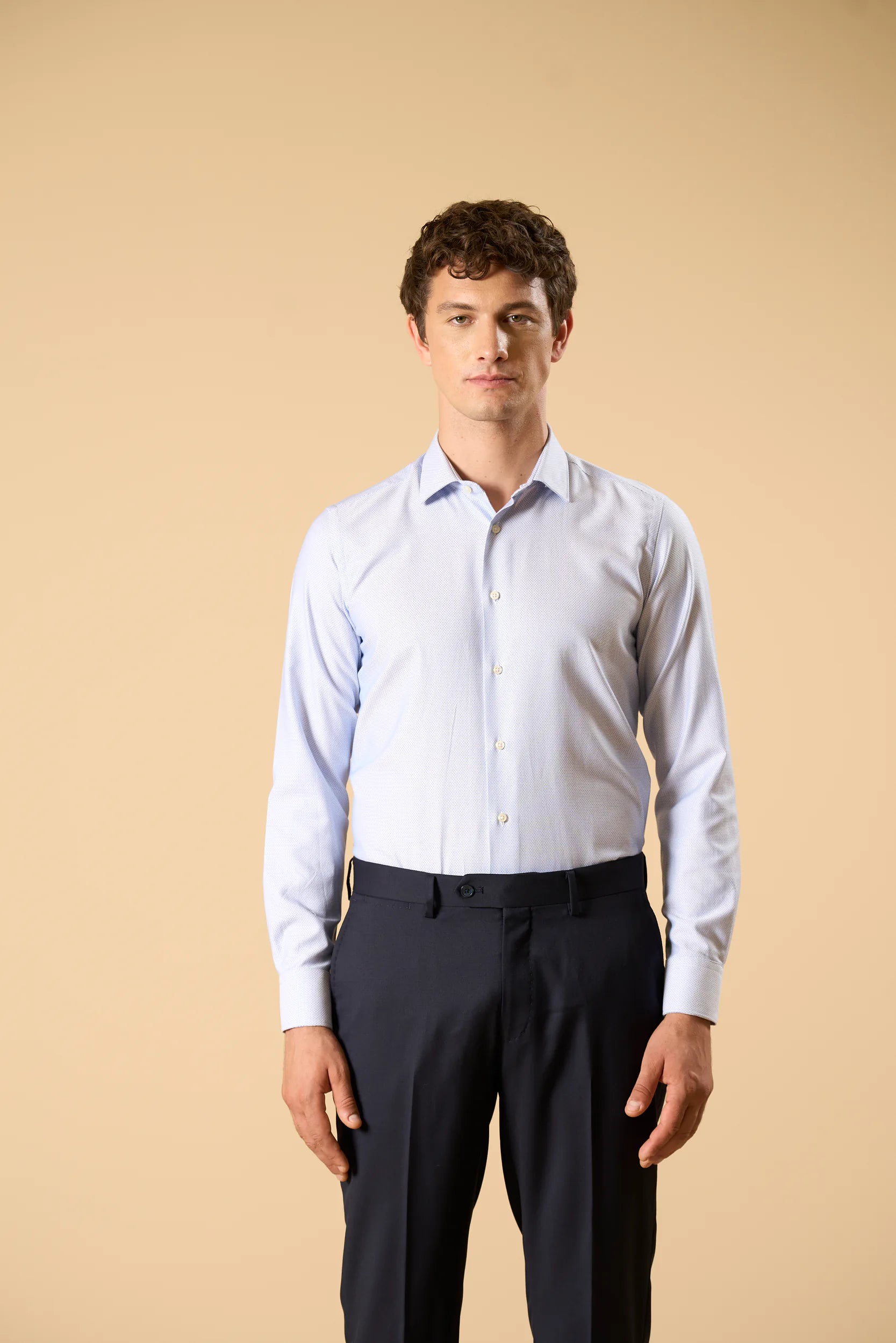 Camicia bianco azzurro microdisegno cotone dobby slim fit Angelico 4