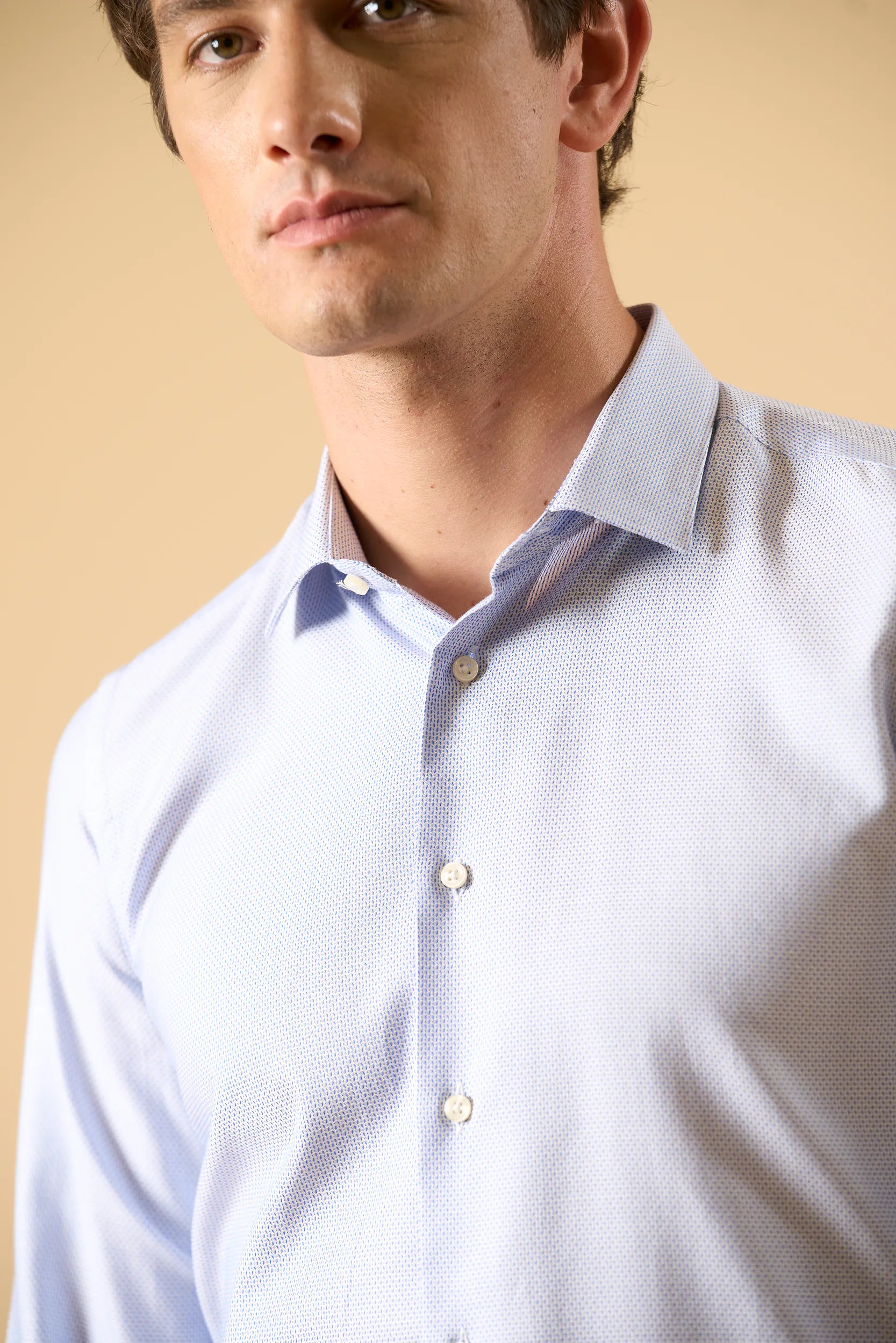 Camicia bianco azzurro microdisegno cotone dobby slim fit Angelico 2