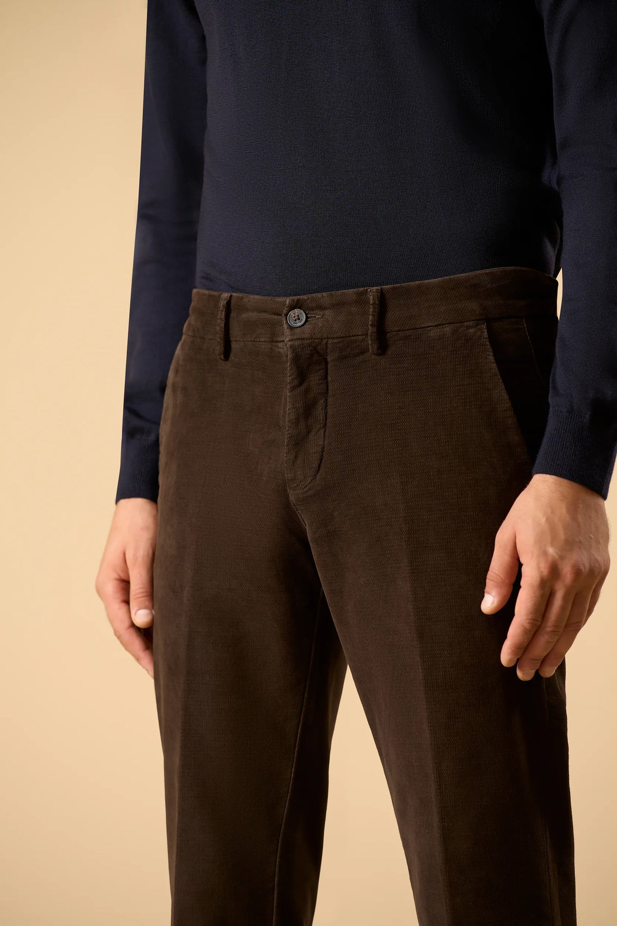 Brown jacquard fustian trousers custom fit Angelico 3