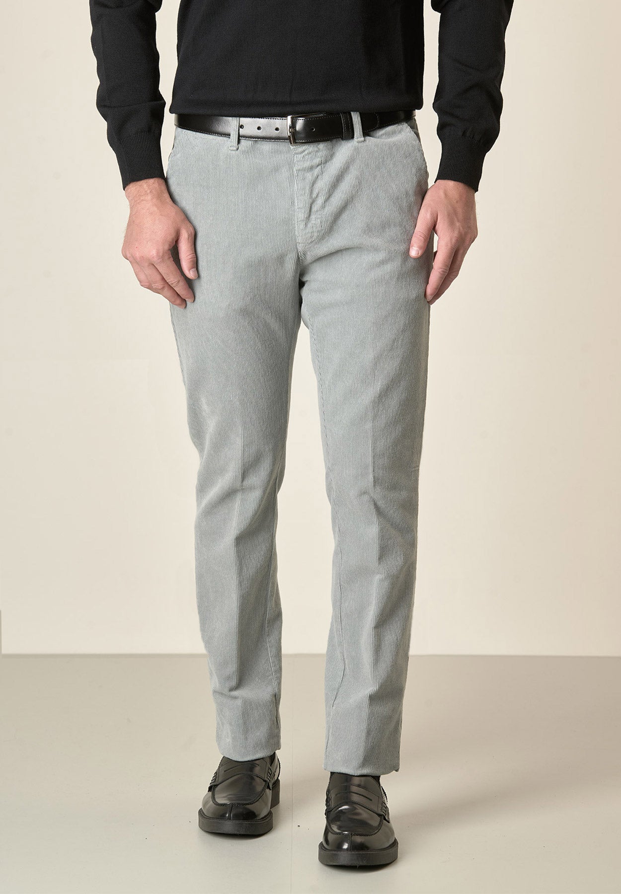 Angelico Pantalone grigio perla velluto cotone stretch slim fit
