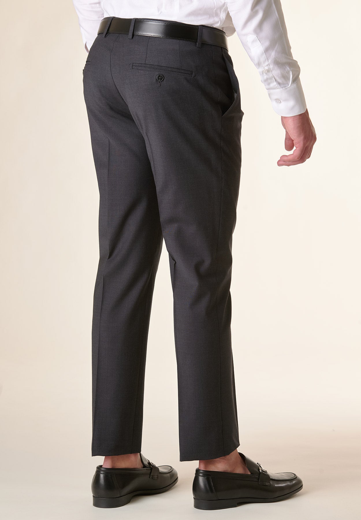 Anthracite canvas wool stretch custom fit trousers