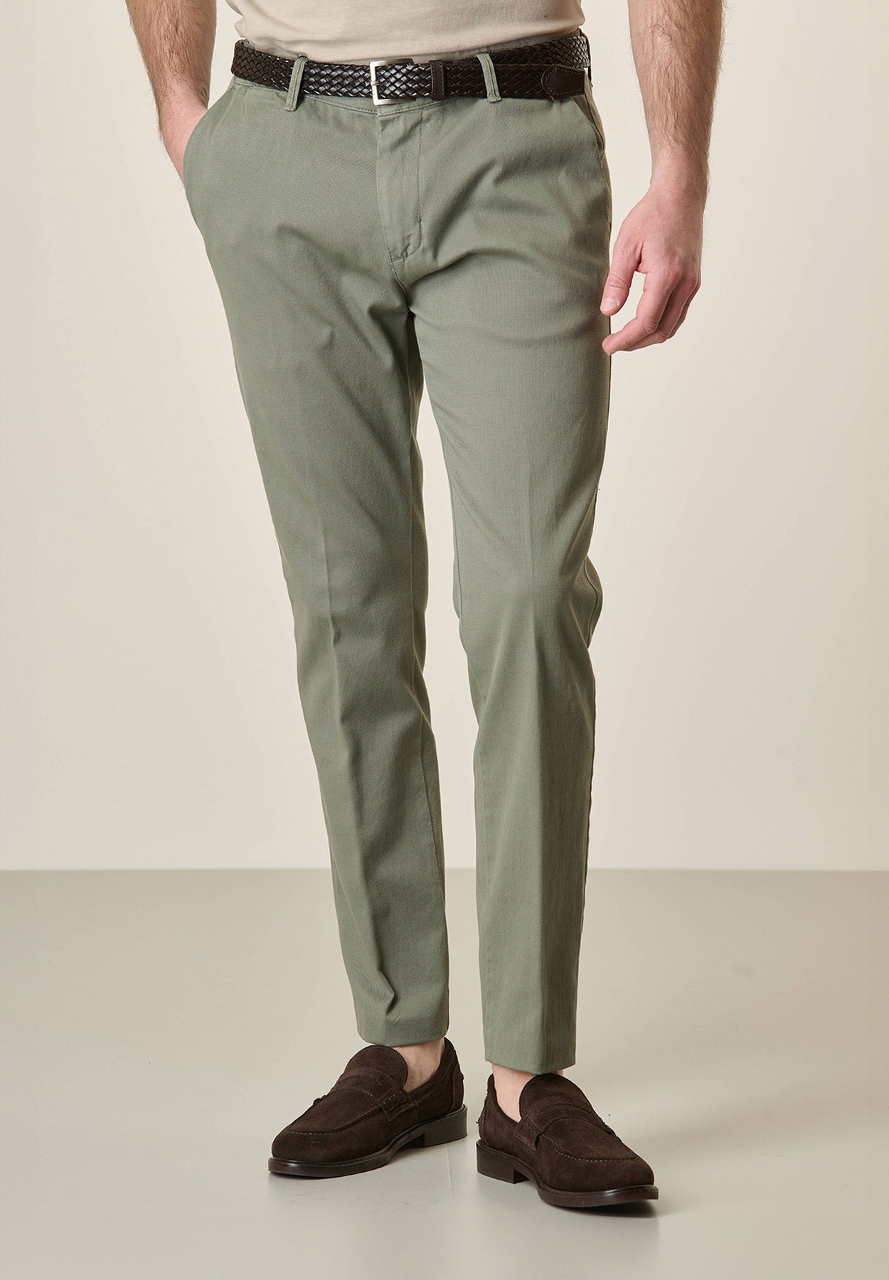 Sage cotton stretch slim fit trousers