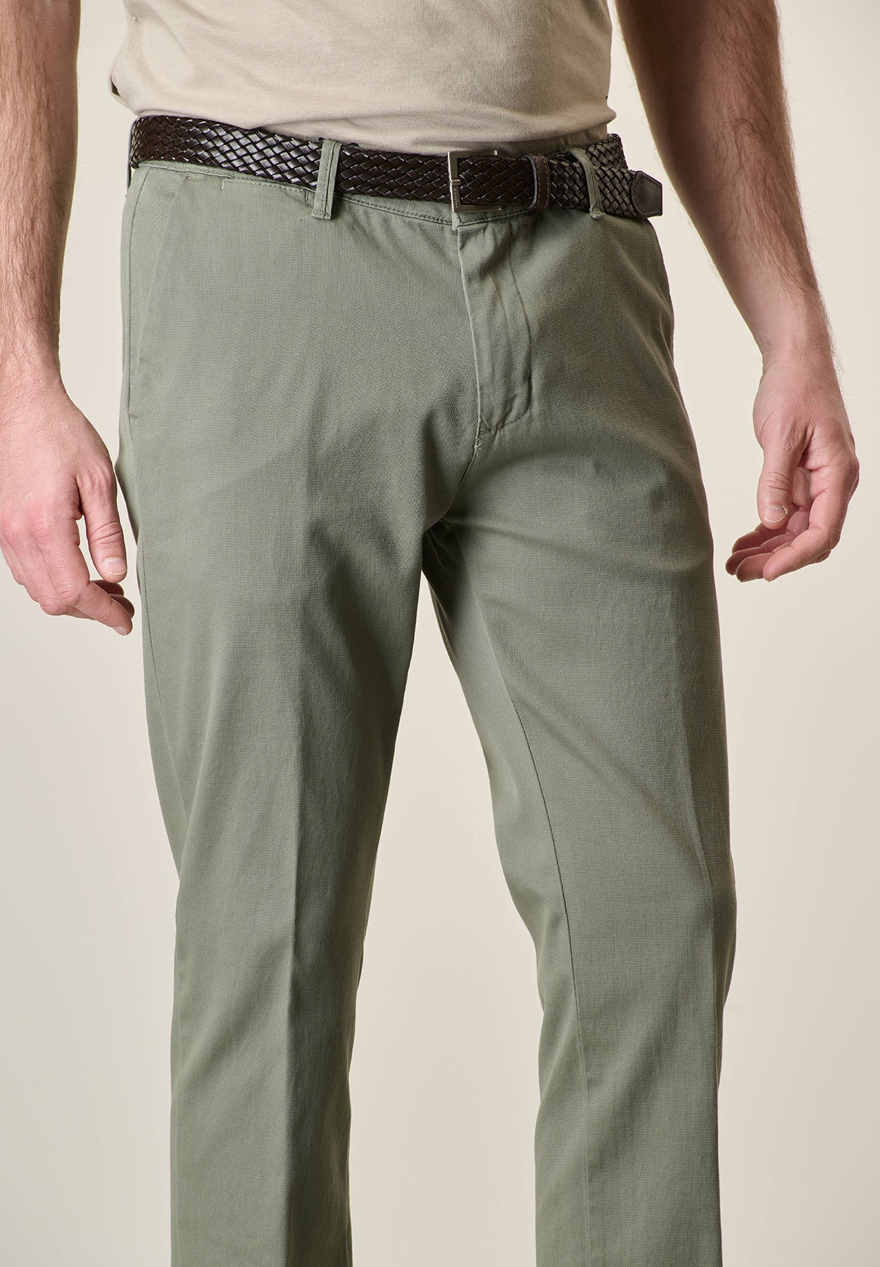 Sage cotton stretch slim fit trousers