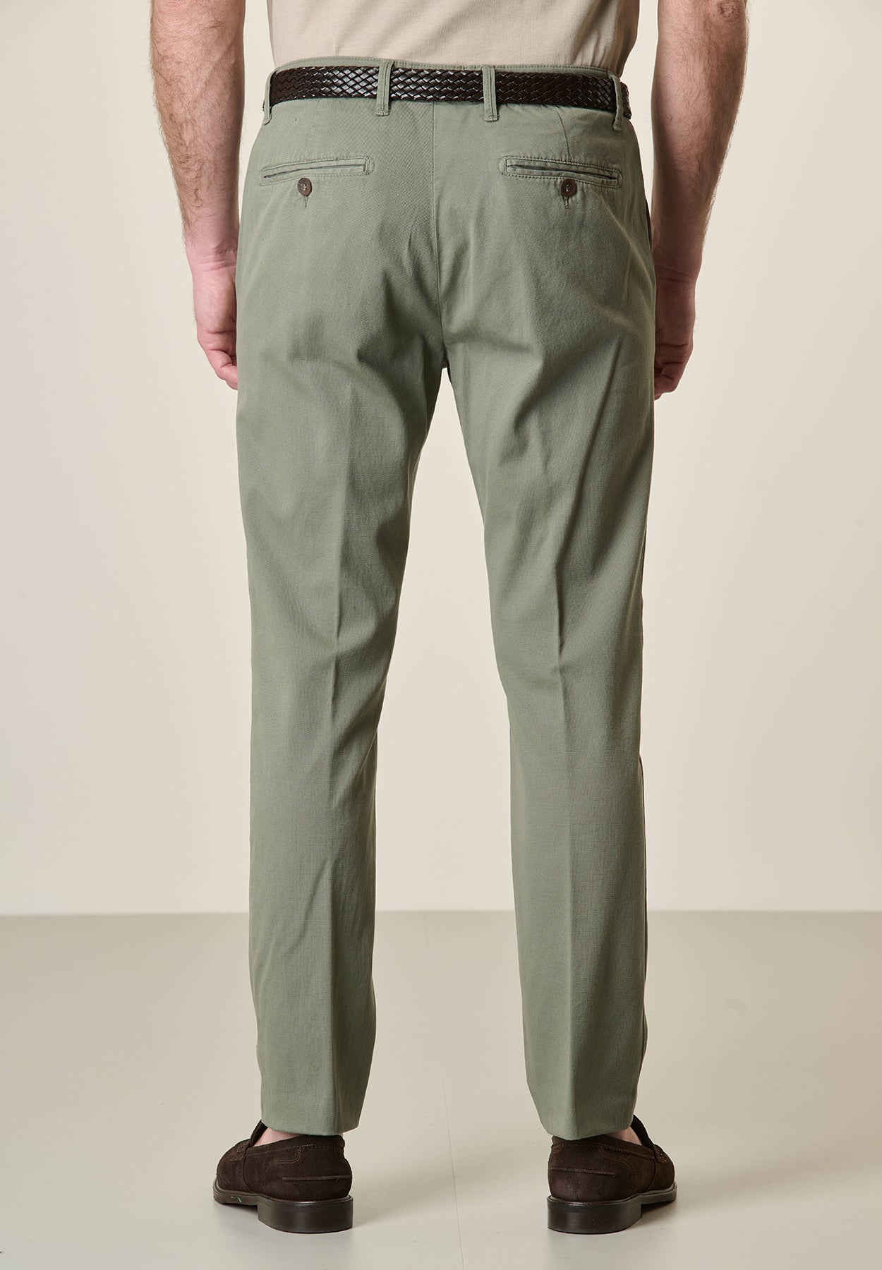 Sage cotton stretch slim fit trousers