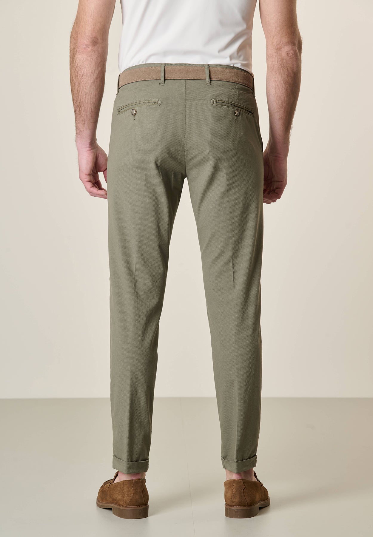 Sage green trousers in stretch cotton with a slim fit