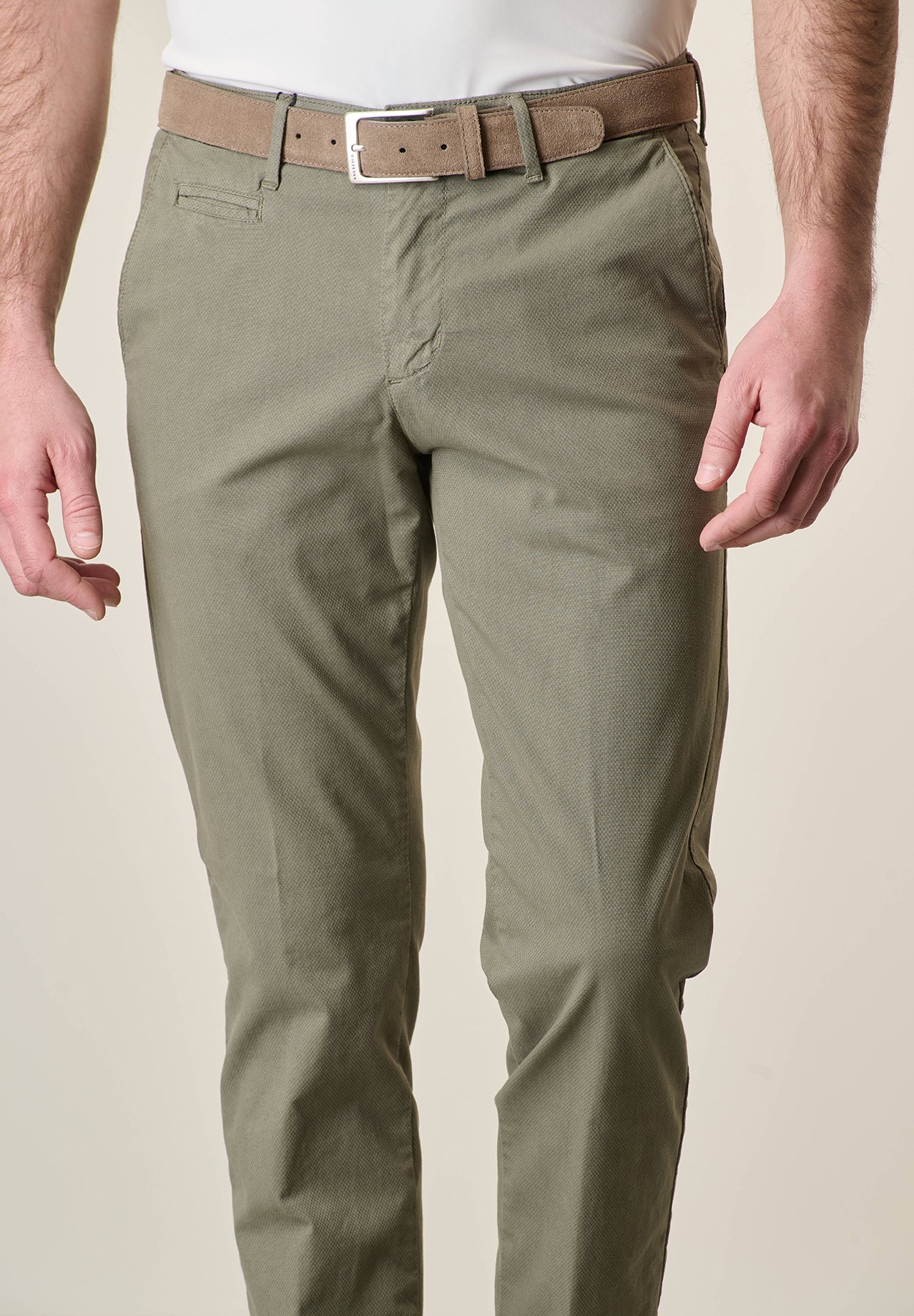 Sage green trousers in stretch cotton with a slim fit